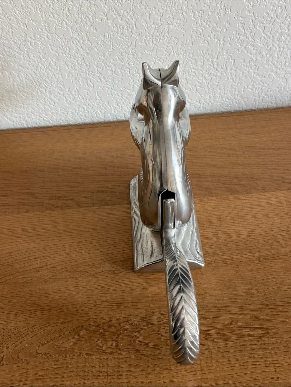 Vintage Cast Aluminum Metal Squirrel Nutcracker on Log Home Decor